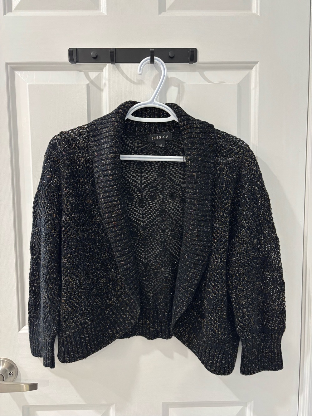 Jessica Black Metallic Open-Weave Cotton Cardigan